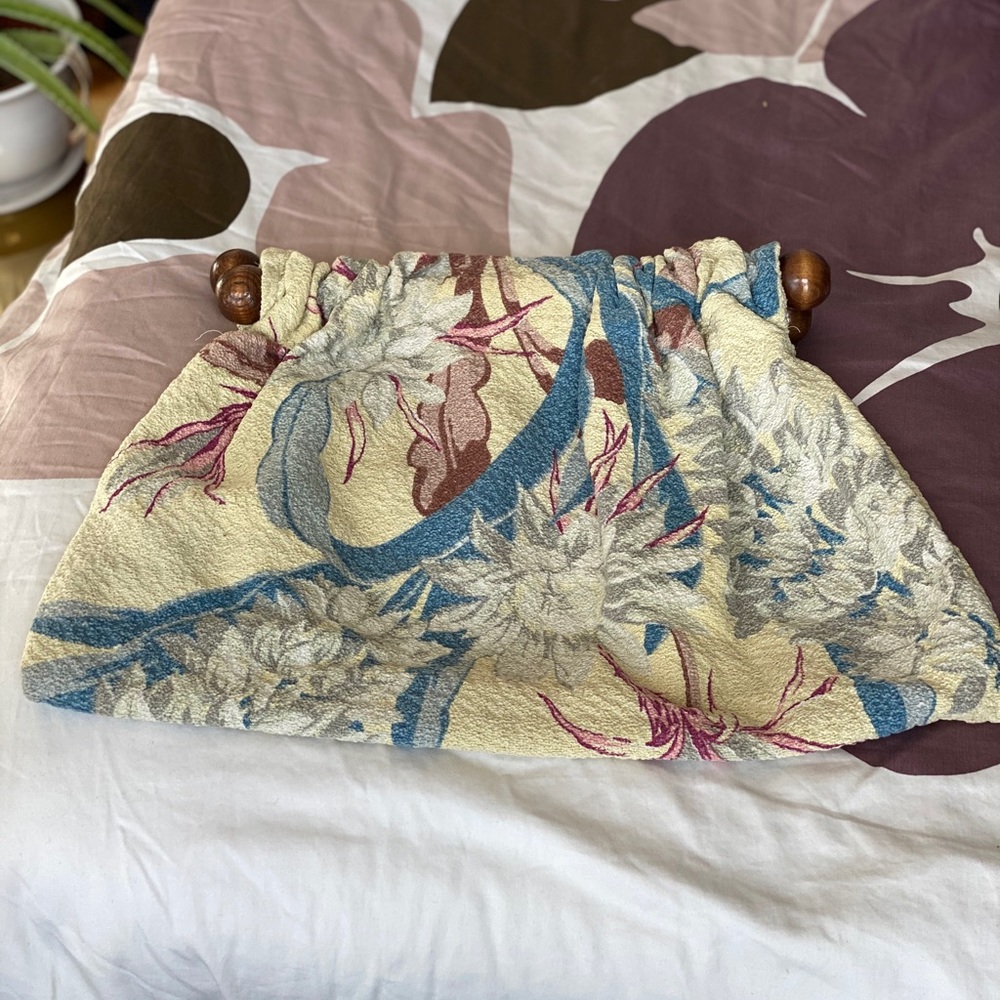 Large fabric and wood clutch. Vintage